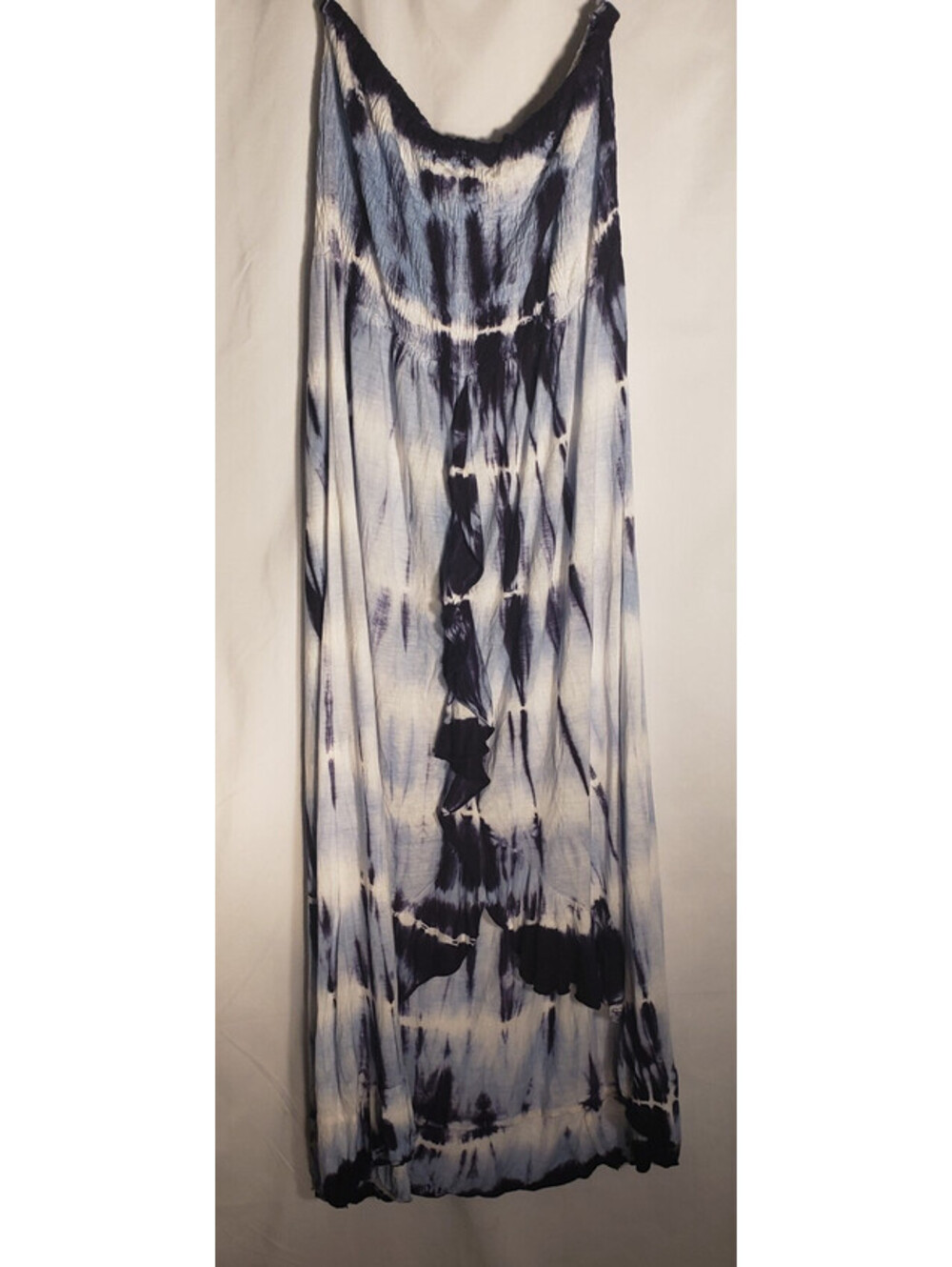 Raviya Womens L Strapless Maxi Dress Blue White Tie Dye Smocked Boho NWT
